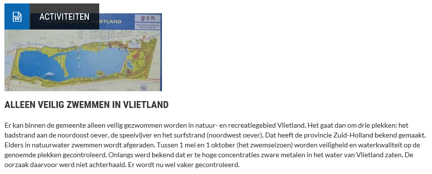 Nieuwsbericht 9 februari 2020 op Vlietnieuws over Alleen veilig zwemmen in Vlietland