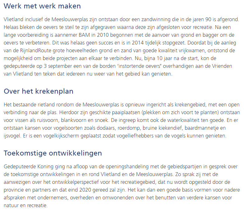 Nieuwsitem 4 september 2020 op website PZH over Oevers Meeslouwerplas weer stabiel (2)